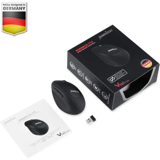 Perixx PERIMICE-719 Ergonomikus Vezeték Nélküli Optikai Egér 6 Gombbal, Állítható DPI (800/1200/1600), Fekete, PC-hez