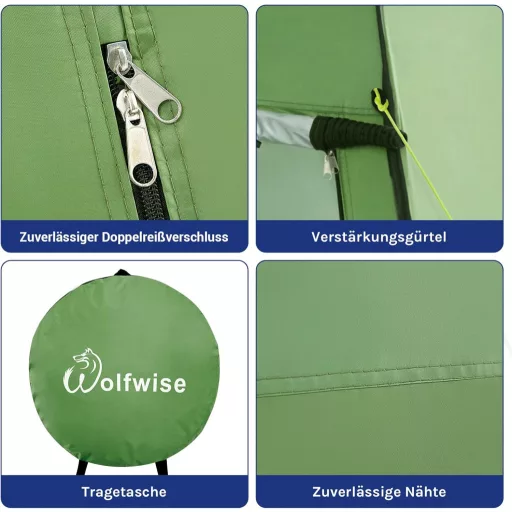WolfWise Hordozható Pop-Up Öltözősátor - Zuhanyzó és WC Sátor Kempingezéshez, UV-védelemmel, Vízlepergető Bevonattal, Zöld, 120x120x190 cm - Green