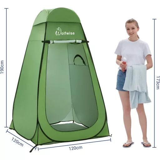 WolfWise Hordozható Pop-Up Öltözősátor - Zuhanyzó és WC Sátor Kempingezéshez, UV-védelemmel, Vízlepergető Bevonattal, Zöld, 120x120x190 cm - Green
