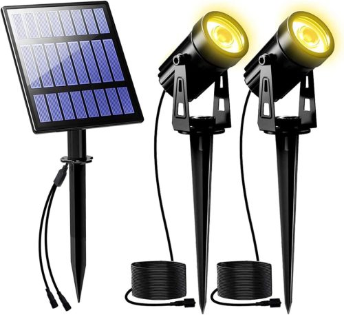 Lampă Solară de Grădină T-SUNRISE IP65 Rezistentă la Apă, Spot Exterior Automat cu 2 Intensități Luminoase, Cap Reglabil pentru Copaci, Terasă, Curte - Alb Cald