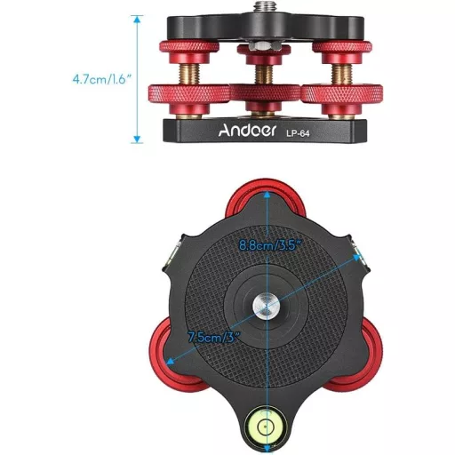 Andoer Tripod Leveling Base Alumínium Szintezővel Canon Nikon Sony DSLR Kamerához