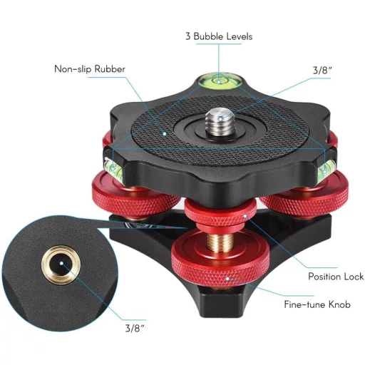 Andoer Tripod Leveling Base Alumínium Szintezővel Canon Nikon Sony DSLR Kamerához