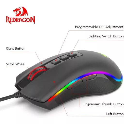 Redragon M711 COBRA Gaming Egér 16.8M RGB Háttérvilágítás 10000 DPI