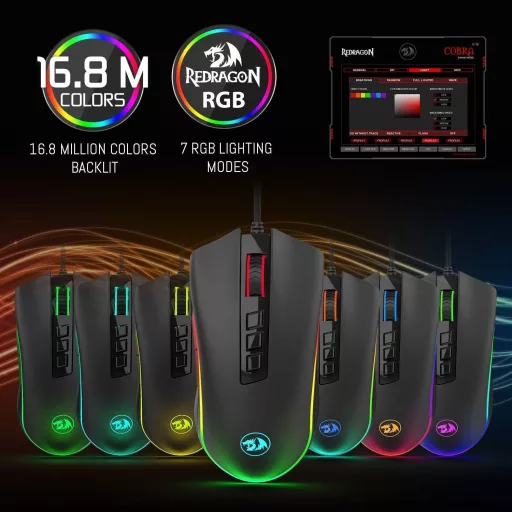 Redragon M711 COBRA Gaming Egér 16.8M RGB Háttérvilágítás 10000 DPI
