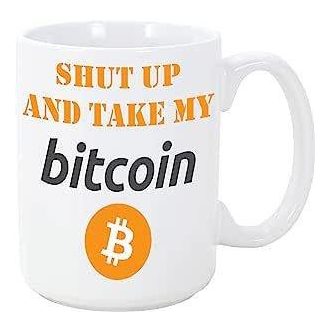   Bitcoinový hrnček pre fanúšikov - "Podrž mi Bitcoin" s vtipným nápisom, 350 ml