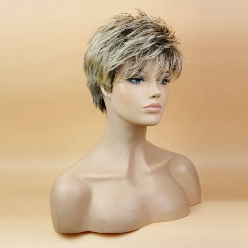 Perucă sintetică scurtă de damă Fouriding, blondă cu rădăcini umbrite