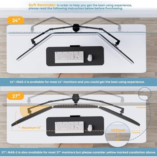 Putorsen Držač za dva monitora - Stolno pričvršćivanje, do 10 cm, s organizatorom kabela, crno/bijelo, kompatibilan s TV-om, model MAS-3
