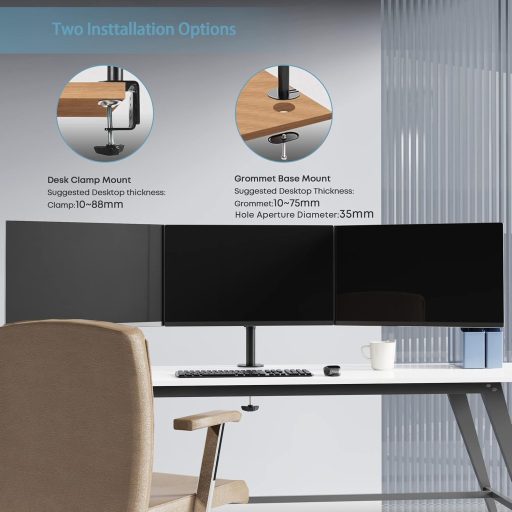 Putorsen Držač za dva monitora - Stolno pričvršćivanje, do 10 cm, s organizatorom kabela, crno/bijelo, kompatibilan s TV-om, model MAS-3