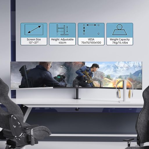 Putorsen Držiak na dva monitory - Stolové uchytenie, do 10 cm, s organizérom káblov, čierno-biely, kompatibilný s TV, model MAS-3