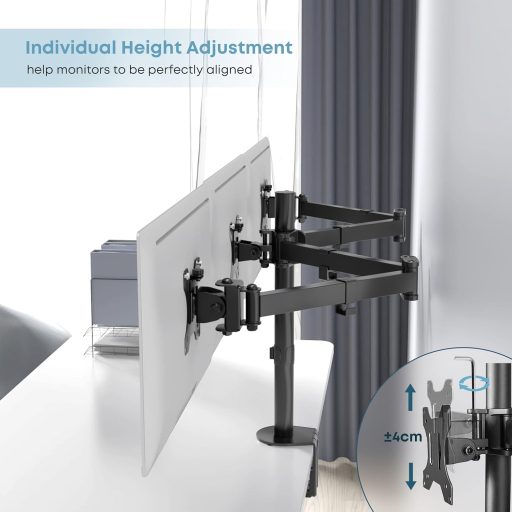 Putorsen Držiak na dva monitory - Stolové uchytenie, do 10 cm, s organizérom káblov, čierno-biely, kompatibilný s TV, model MAS-3
