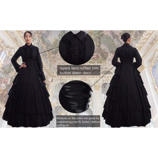 GRACEART Rochie Maxi Gotică Victoriană Renascentistă Neagră XXL
