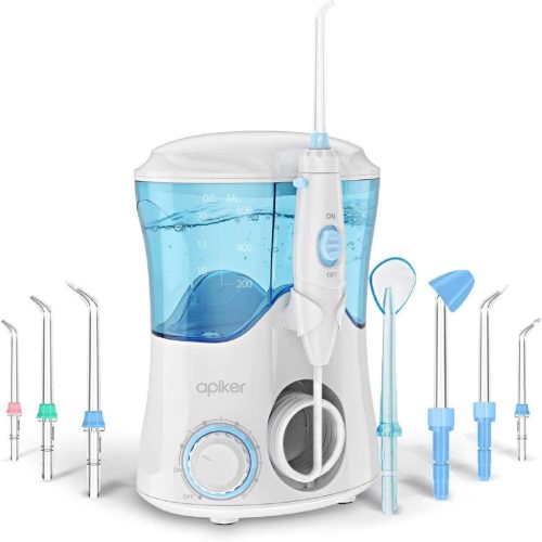 Apiker elektromos szájzuhany 8 fejjel, 10 fokozattal - Fogköztisztító családi utazó készlet (600ml, fehér)