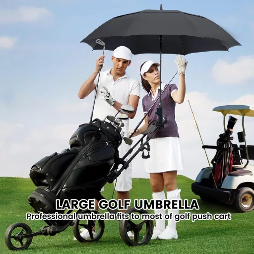 ZOMAKE Nagy Méretű Szélálló Esernyő, 157 cm XL Automata Nyitás/Zárás, Kék-Fehér Üvegszálas Golf Esernyő Hordozópánttal