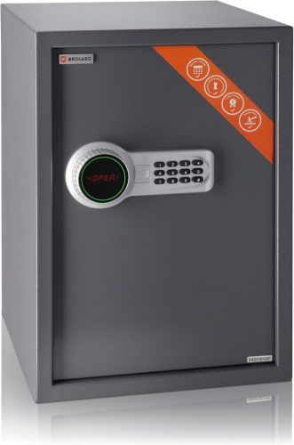 Brihard Business XL EL Trezor s Elektronickým Zámkom - 50x35x36cm Titánovo Sivý Oceľový Pancierový Trezor s Upevnením na Stenu/Podlahu, LED Displejom a Núdzovým Kľúčom