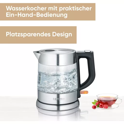 Severin WK 3468 üveg vízforraló fekete rozsdamentes acél