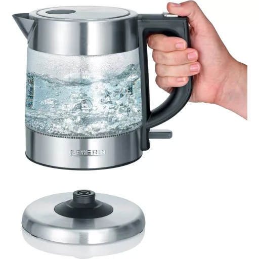 Severin WK 3468 üveg vízforraló fekete rozsdamentes acél