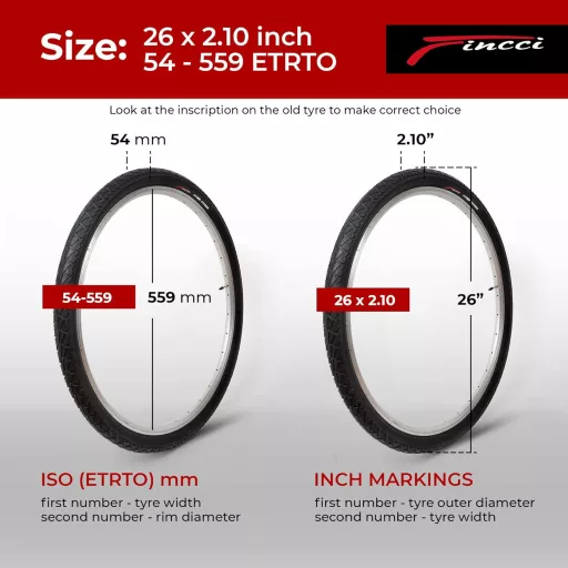 Fincci 26 x 2,10 Slick Guma za Bicikl - Za Gradski, Cestovni i MTB Bicikl, Poluslick Uzorak, 54-559 ETRTO, Crna Guma, 40 PSI