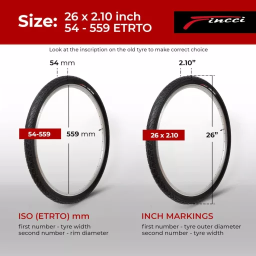 Anvelopă bicicletă Fincci 26 x 2,10 Slick - Pentru biciclete de oraș, șosea și MTB, cu profil semi-slick, 54-559 ETRTO, cauciuc negru, 40 PSI