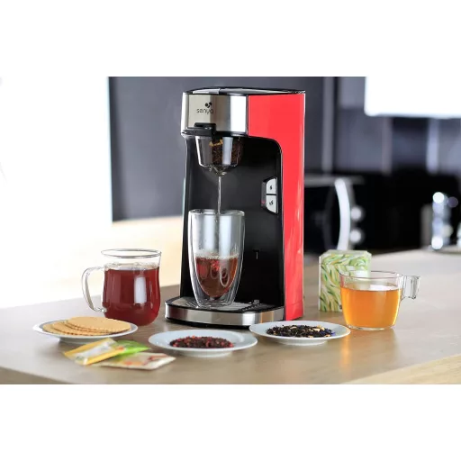 Senya Tea Time Machine elektromos teáskanna szűrővel, laza tea és teafilter kompatibilis piros