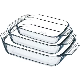   Pyrex 3 részes téglalap sütőedény készlet üvegből, 30,8x41,8 cm