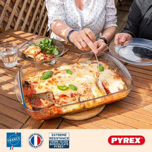 Pyrex 3 részes téglalap sütőedény készlet üvegből, 30,8x41,8 cm