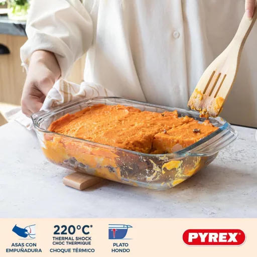 Pyrex 3 részes téglalap sütőedény készlet üvegből, 30,8x41,8 cm