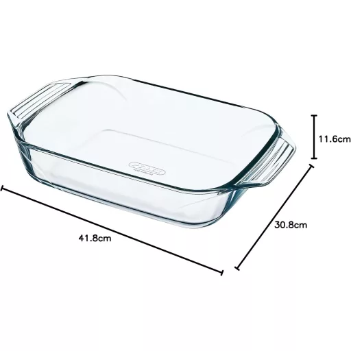 Pyrex 3 részes téglalap sütőedény készlet üvegből, 30,8x41,8 cm