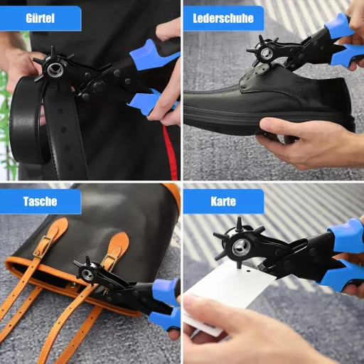 Diyife Bőrlyukasztó Készlet - 6 Méretű Lyukasztó Fogó Fémből, 2 Pótlappal és Vonalzóval - Bőr, Műanyag, Vászon Lyukasztásához