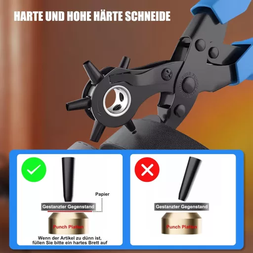 Diyife Súprava na dierovanie kože - 6 veľkostí dierovacích klieští z kovu, s 2 podložkami a pravítkom - na dierovanie kože, plastu, plátna