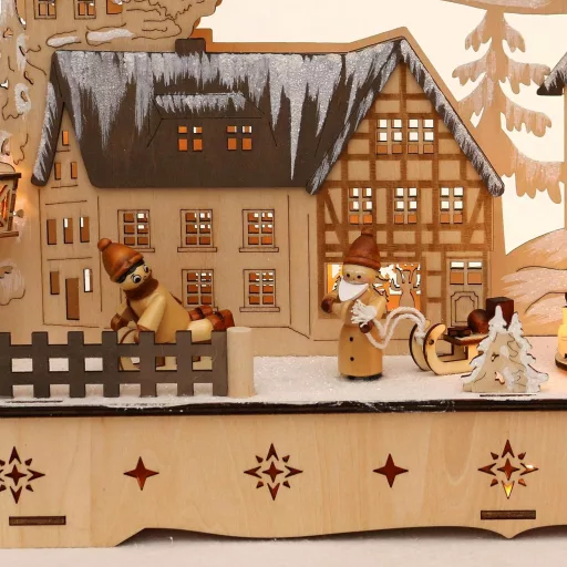 Dekohelden24 LED Fa Karácsonyi Ívlámpa Mozgó Fenyővel, Mikulás és Hógyerekek Motívummal - Santa Claus