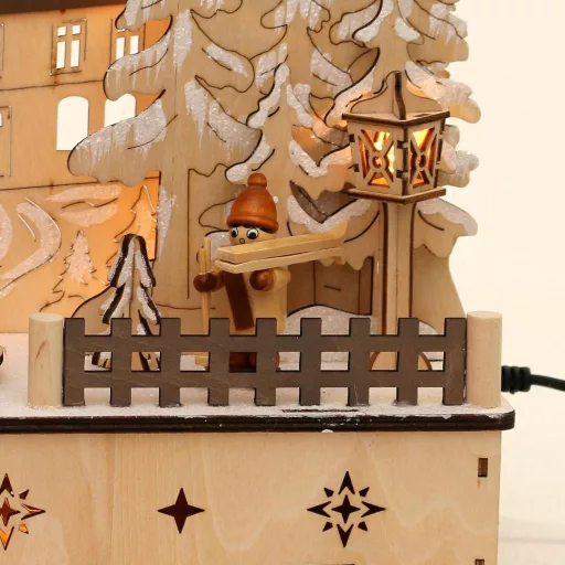 Dekohelden24 LED Fa Karácsonyi Ívlámpa Mozgó Fenyővel, Mikulás és Hógyerekek Motívummal - Santa Claus