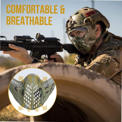 OneTigris Taktická prilba s odnímateľnou maskou na tvár a okuliare proti zahmlievaniu - na airsoft, paintball, pre obvod hlavy 52-60 cm