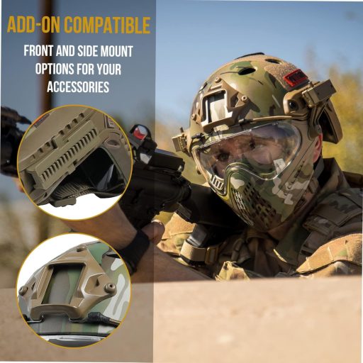 OneTigris Taktická prilba s odnímateľnou maskou na tvár a okuliare proti zahmlievaniu - na airsoft, paintball, pre obvod hlavy 52-60 cm