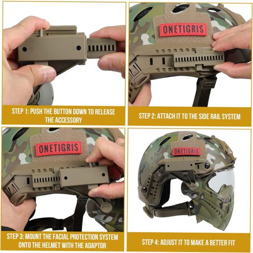 Cască tactică OneTigris cu mască facială detașabilă și ochelari anti-aburire - pentru jocuri Airsoft, Paintball, mărime cap 52-60 cm