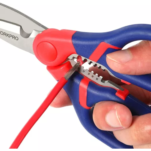 Foarfecă pentru electrician 2 în 1 WORKPRO, clește pentru tăiat cabluri, foarfecă multifuncțională pentru dezizolat fire, 152 mm, inox