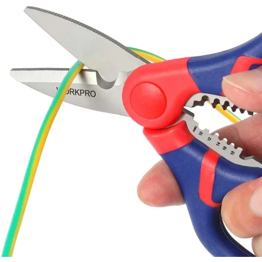 Foarfecă pentru electrician 2 în 1 WORKPRO, clește pentru tăiat cabluri, foarfecă multifuncțională pentru dezizolat fire, 152 mm, inox