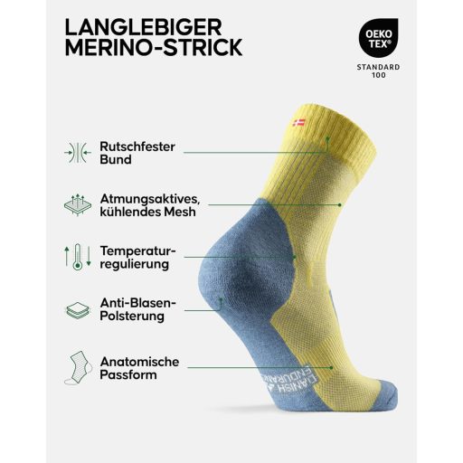DANISH ENDURANCE Könnyű Merino Gyapjú Túrazokni, Sárga-Szürke, 35-38