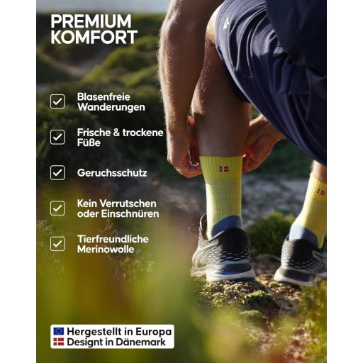 DANISH ENDURANCE Könnyű Merino Gyapjú Túrazokni, Sárga-Szürke, 35-38