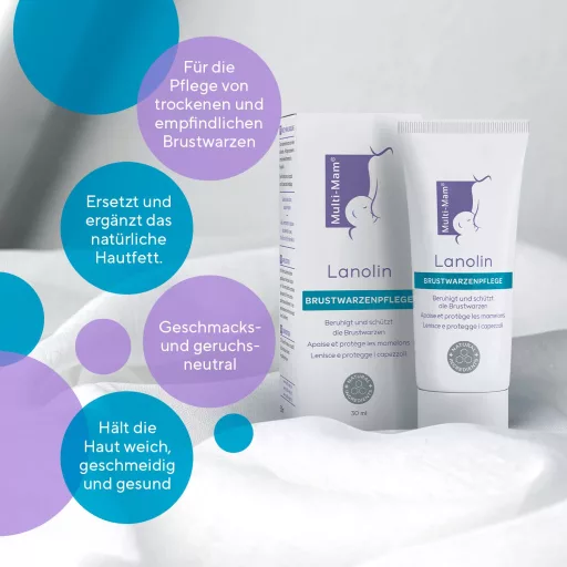 Multi-Mam Lanolin Krema za njegu bradavica - 100% Prirodna zaštita za suhe i ispucale bradavice - Bez okusa i mirisa - 30 ml