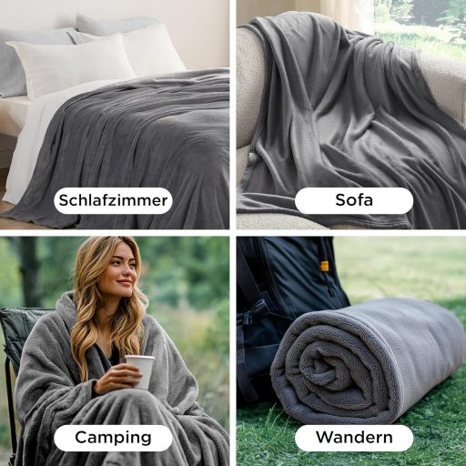 BEDSURE Mäkká flísová deka XL 150x200 cm - Teplá zimná deka na pohovku, posteľ - Pohodlný mikroflísový prehoz do obývačky - Sivá