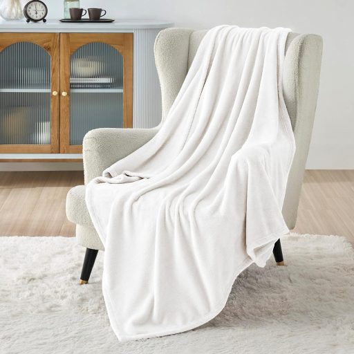 BEDSURE Puha Fleece Takaró 150x200 cm, Meleg Téli Pléd Kanapéra, Fehér