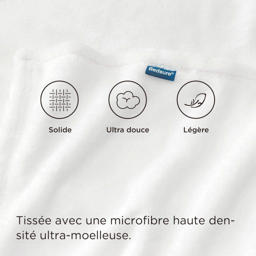 BEDSURE Pătură moale Fleece 150x200 cm, Plaid călduros de iarnă pentru canapea, Alb