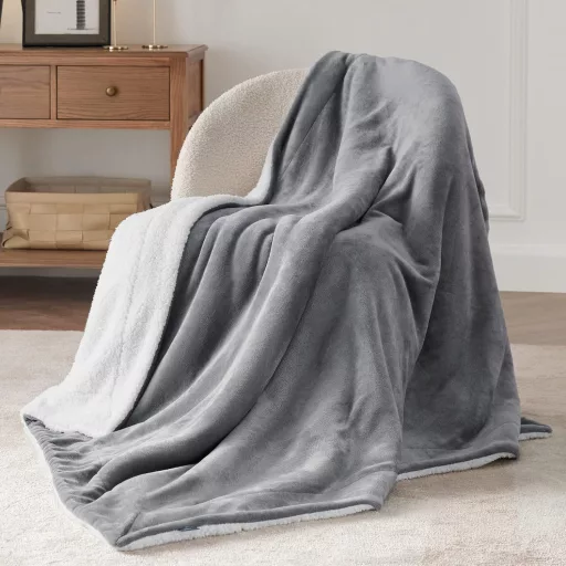 Bedsure Sherpa Kétoldalas Takaró, Extra Puha Flanel Pléd Kanapéra és Ágyra 150x200 cm