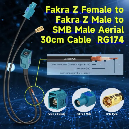 Eightwood DAB+ autoanténa SMB Fakra Z kábel 30 cm RG174
