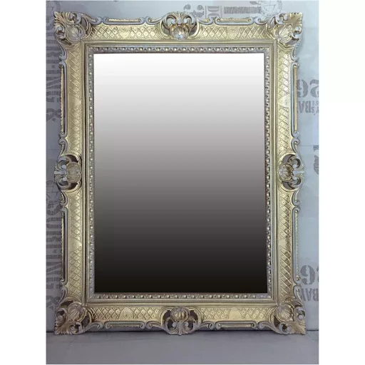 Lnxp Barokk Fali Tükör Arany-Fehér Színben 90x70 cm - Antik Rokokó Stílusú Díszített Kerettel, Nappali Dekoráció, Olasz Gyártmány