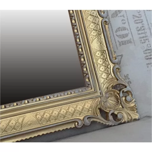 Oglindă de perete baroc Lnxp, auriu-alb, 90x70 cm - Cadru decorat în stil antic rococo, decor pentru living, fabricat în Italia.