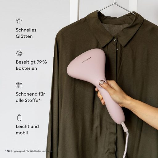 Steamery Cirrus 2 Fier vertical de călcat cu abur 1500W - Încălzire rapidă în 20 secunde, Putere abur 15g/min, Portabil, Ergonomic, Design Scandinav, Roz