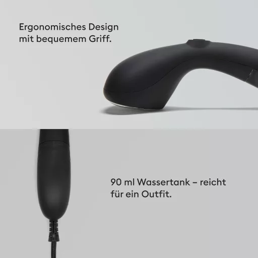 Fier de călcat cu aburi Steamery Cirrus 2, 1500W, Portabil, Încălzire în 20 secunde, Rezultat fără cute, Ergonomic, Negru