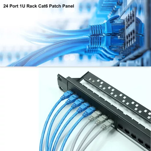 CMYKZONE Cat6 Patch Panel 24 Port 1U Rack - RJ45 Hálózati Kábel Rendező Keret, Kábelvezető Konzollal, Gyors és Stabil Adatátvitel Otthoni és