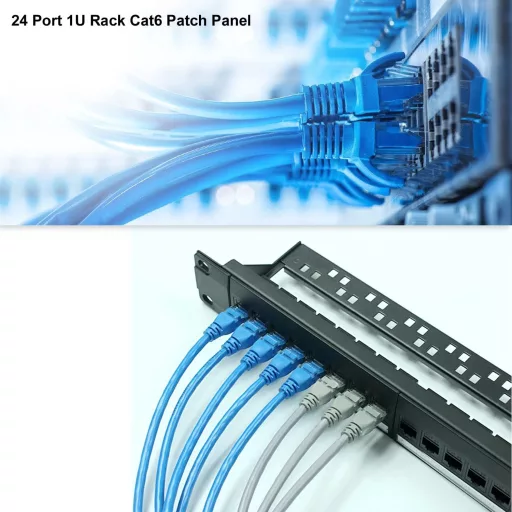 CMYKZONE Patch Panel Cat6, 24 porturi, 1U, pentru rack - Cadru de organizare cabluri de rețea RJ45, cu suport de ghidare a cablurilor, transfer rapid și stabil de date, pentru acasă și